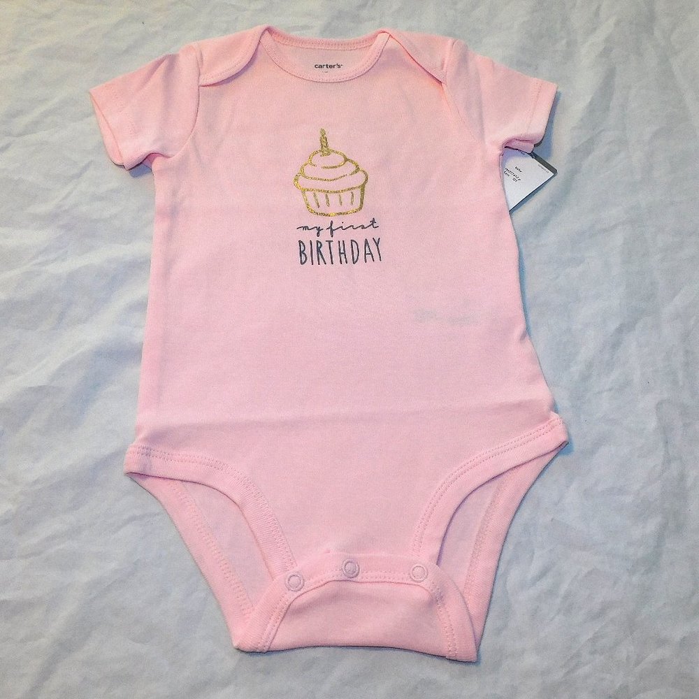 Baby Girl First Birthday One Piece Size 12 Months Pink Cupcake 1st NEW